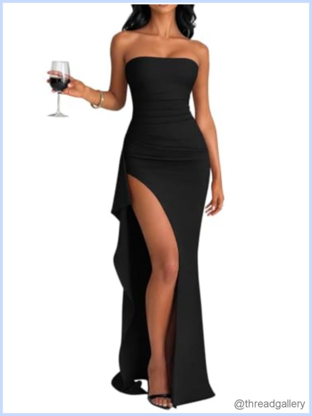 LAGSHIAN Women's Bodycon High Split Ruched Long Evening Dress Formal Gown